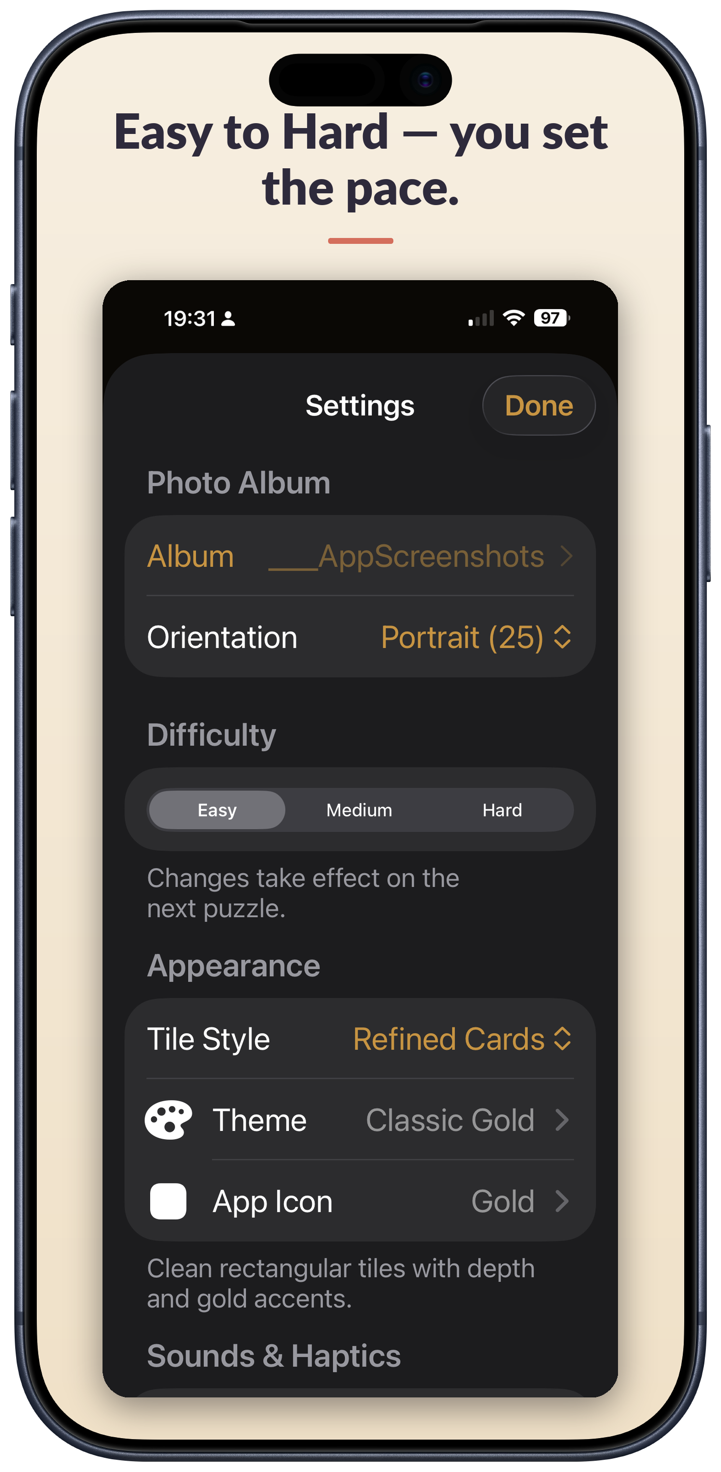 Settings view